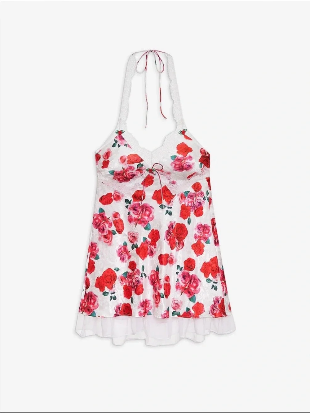 NWT (S) For Love & Lemons Carol Halter Slip Dress - Cottage Rose Satin - Picture 4 of 11